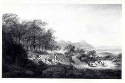 Distant View of Anglesea (öljy kankaalle) (mustavalkotulostus) tekijältä Julius Caesar Ibbetson