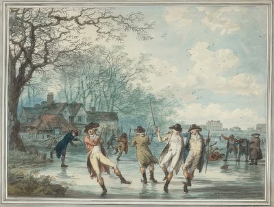 Luistelijat Serpentiinillä Hyde Parkissa. 1786 tekijältä Julius Caesar Ibbetson