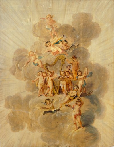 "Siivekkäät kerubit soittimilla", 1700-luvun loppu tai 1800-luvun alku. tekijältä Julius Caesar Ibbetson
