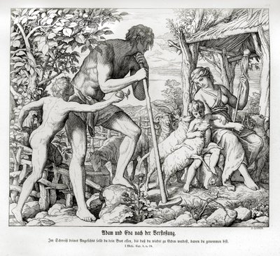 Aadam ja Eeva heidän karkotuksensa jälkeen Eedenistä, Genesis tekijältä Julius Schnorr von Carolsfeld