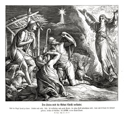 Enkeli ilmestyy paimenille, Luukkaan evankeliumi tekijältä Julius Schnorr von Carolsfeld