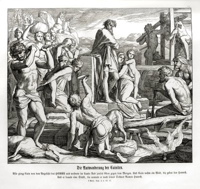 Kainin elämä Nodissa maanpaossa, Genesis tekijältä Julius Schnorr von Carolsfeld