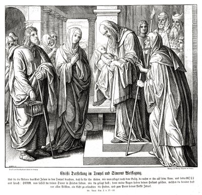 Kristus esitetään temppelissä, Luukkaan evankeliumi tekijältä Julius Schnorr von Carolsfeld