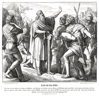 Daavid ja kolme mahtavaa miestä, 2 Samuel tekijältä Julius Schnorr von Carolsfeld