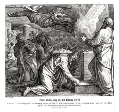 Daavidia rangaistaan kansan laskemisesta, 2 Samuel tekijältä Julius Schnorr von Carolsfeld