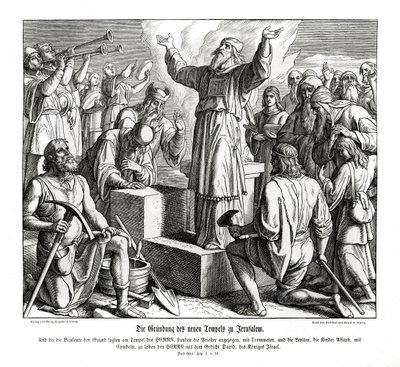 Uuden temppelin perustaminen Jerusalemiin, Ezra tekijältä Julius Schnorr von Carolsfeld