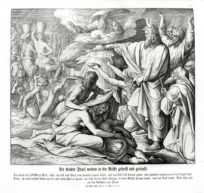 Israelilaiset saavat ruokaa erämaassa, Exodus tekijältä Julius Schnorr von Carolsfeld