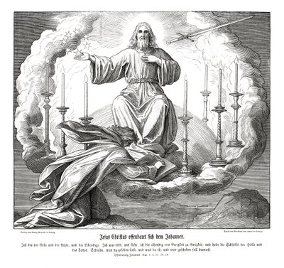 Jeesus Kristus ilmoittaa itsensä Johannekselle, Ilmestyskirja tekijältä Julius Schnorr von Carolsfeld