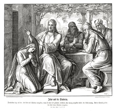 Jeesus ja syntinen nainen, Luukkaan evankeliumi tekijältä Julius Schnorr von Carolsfeld