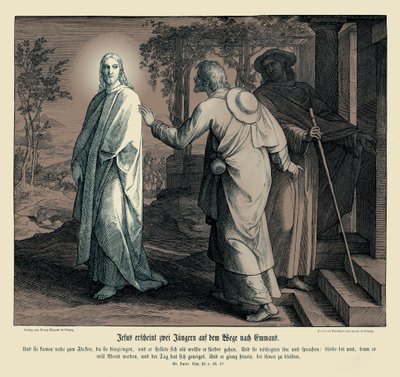 Jeesus ilmestyy kahdelle opetuslapselle, Luukkaan evankeliumi tekijältä Julius Schnorr von Carolsfeld