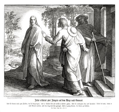 Jeesus ilmestyy kahdelle opetuslapselle, Luukkaan evankeliumi tekijältä Julius Schnorr von Carolsfeld