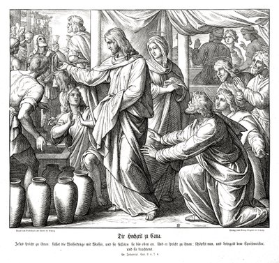 Jeesus muuttaa veden viiniksi, Johanneksen evankeliumi tekijältä Julius Schnorr von Carolsfeld