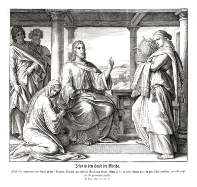Jeesus Martan talossa, Luukkaan evankeliumi tekijältä Julius Schnorr von Carolsfeld