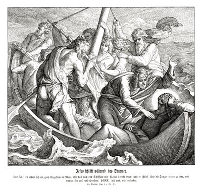Jeesus nukkuu myrskyn aikana, Matteuksen evankeliumi tekijältä Julius Schnorr von Carolsfeld