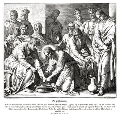 Jeesus pesee opetuslastensa jalat, Johanneksen evankeliumi tekijältä Julius Schnorr von Carolsfeld