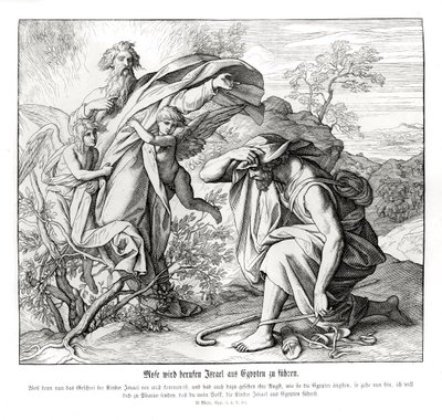 Mooses ja palava pensas, Exodus tekijältä Julius Schnorr von Carolsfeld