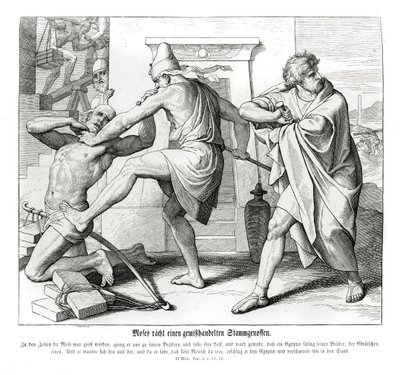 Mooses kostaa veljiensä, Exoduksen, huonon kohtelun tekijältä Julius Schnorr von Carolsfeld