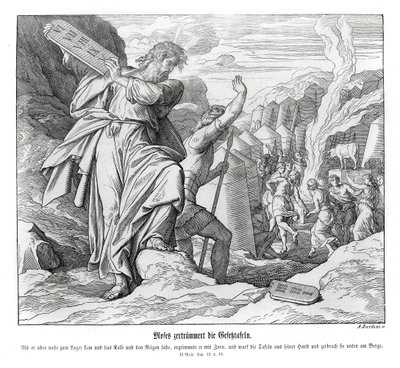 Mooses rikkoo käskytaulut, Exodus tekijältä Julius Schnorr von Carolsfeld