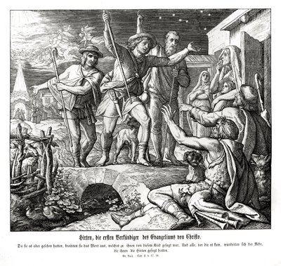 Paimenet levittävät evankeliumia, Luukkaan evankeliumia tekijältä Julius Schnorr von Carolsfeld