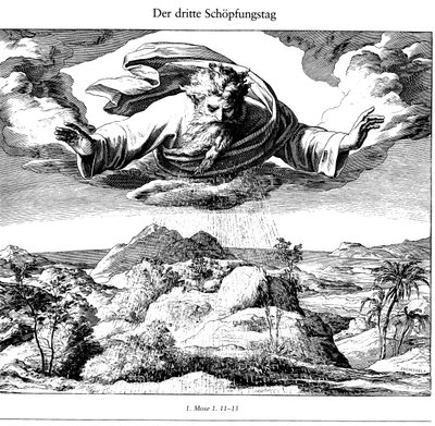 Kolmas luomispäivä kirjasta Die Bibel, Bildern, 1852-1860 tekijältä Julius Schnorr von Carolsfeld