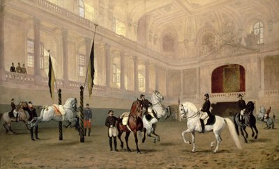 Aamuharjoitus Hofreitschulessa, Josephsplatz, 1890 tekijältä Julius von Blaas  