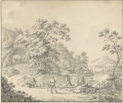 Maisema veneellä, jossa paimen laumansa kanssa tekijältä Jurriaan Andriessen (attributed to)