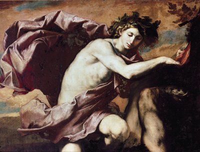 Apollo ja Marsyas Apollo voitettuaan haasteen Marsyasta vastaan, pyydä häntä kuorimaan ja heittämään sitten luolaan. tekijältä Jusepe de Ribera