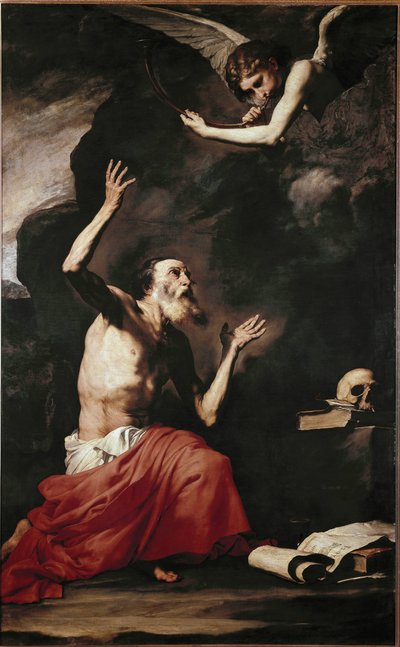 Pyhä Hieronymus ja enkeli (öljy kankaalle tekijältä Jusepe de Ribera