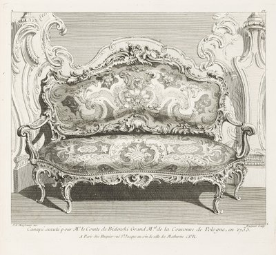 Canapé executé pour le Comte de Bielinski Grand M.al de la Couronne de Pologne, en 1735 .; Valmis kanapee Bielinskin le comte en en 1735, 4. levy tekijältä Juste Aurèle Meissonnier