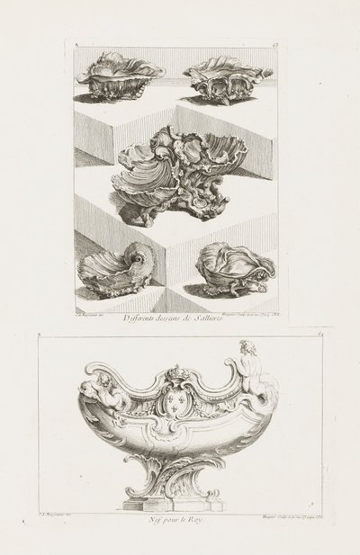 Differents Desseins de Sallieres (erilaisia suola -astioita), pl. 63 Oeuvre de Juste-Aurelessa tekijältä Juste Aurèle Meissonnier