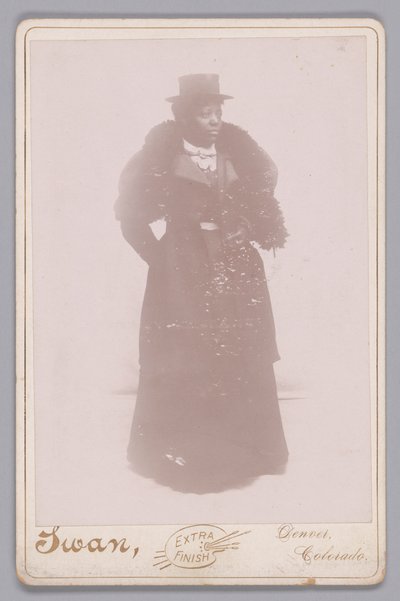 Kaappikortti tuntemattomasta naisesta, jolla on silinteri ja turkisvaras, n. 1895. tekijältä Justus C. Swan