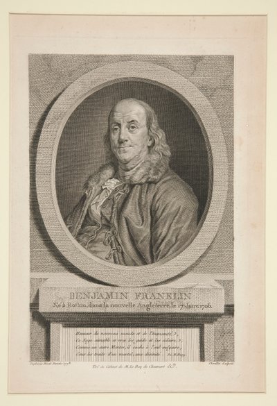 Benjamin Franklin, syntynyt Bostonissa, Uudessa Englannissa, 17. tammikuuta 1706 tekijältä Justus Chevillet
