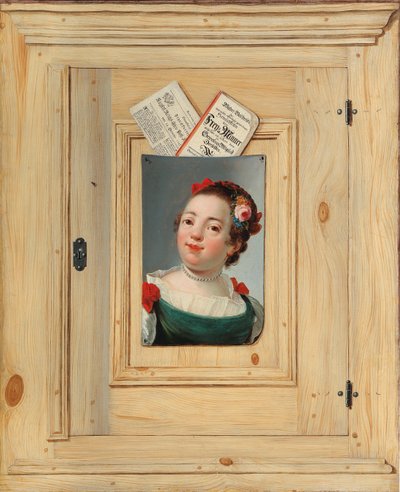 Trompe loeil nuoren naisen muotokuvalla, 1755. tekijältä Justus Juncker