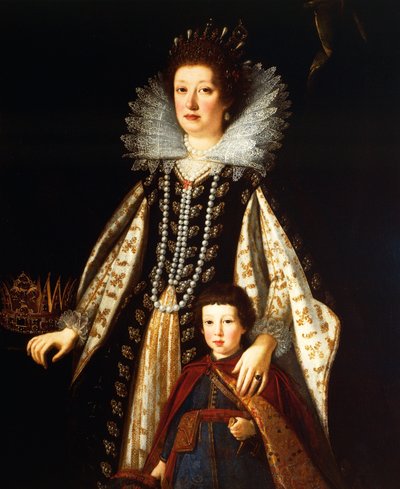 Muotokuva Itävallan arkkiherttuatar Maria Maddalenasta poikansa Ferdinand II:n kanssa tekijältä Justus Sustermans