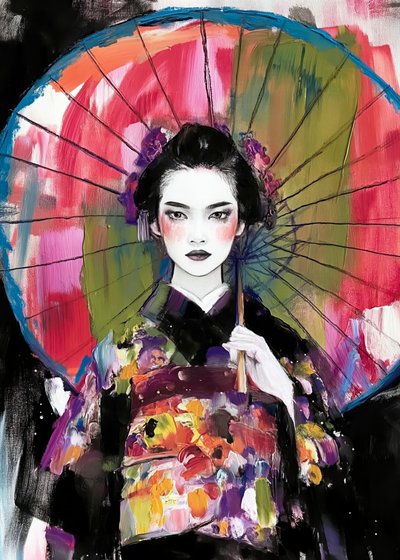 Värikäs geisha-sateenvarjo tekijältä Justyna Jaszke