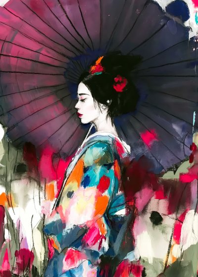 Eläväinen geisha-sateenvarjoportretti tekijältä Justyna Jaszke