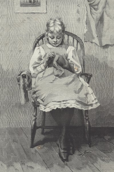 Teini-ikäinen ompelija, Fortuné Méaullen (1844-1901) kaiverrus (kaiverrus) (kaiverrus) tekijältä K. McCausland