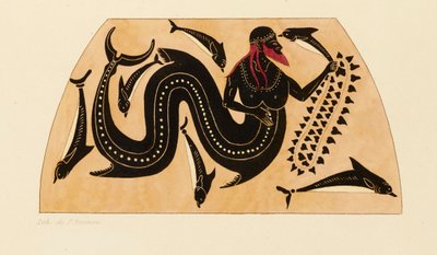 Koristeen vedos kreikkalaiselle amforalle, jossa Poseidon ja delfiinit, c1858. tekijältä Kaeppelin et Compagnie