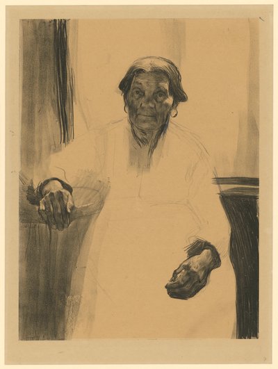 Vanha nainen ikkunan ääressä (1. vedosvaihe) tekijältä Käthe Kollwitz
