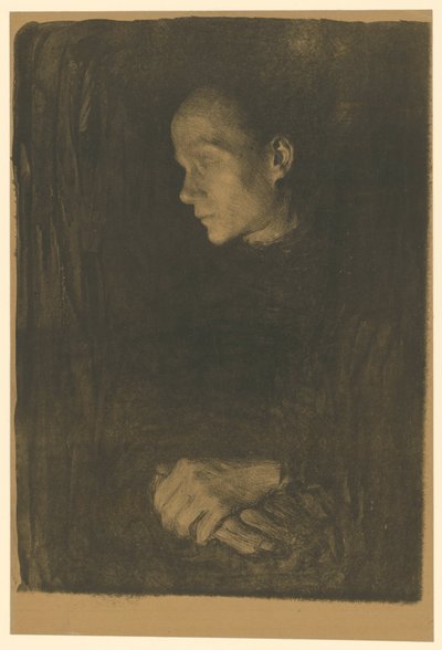 Työläisnainen profiilissa vasemmalle (lopullinen versio, 1. versio) tekijältä Käthe Kollwitz