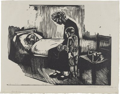 Vierailu sairaalassa (lehti 4 julkaisusta Die Schaffenden, 7. vuosikerta, 2. kansio) tekijältä Käthe Kollwitz
