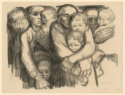 Äidit (hylätty 2. versio sarjan "Sota" 6. lehdestä, 1. tila) tekijältä Käthe Kollwitz