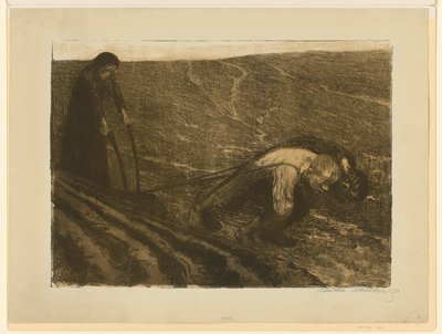 Aurankiskuri ja nainen (hylätty työ lehteä 1 varten sarjasta "Talonpoikaissota", 2. tila) tekijältä Käthe Kollwitz