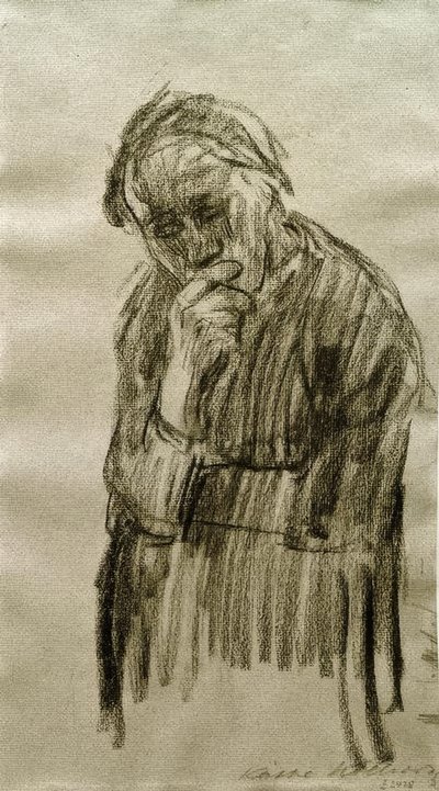 Stehende Frau, den Kopf in die rechte Hand gestützt tekijältä Käthe Kollwitz