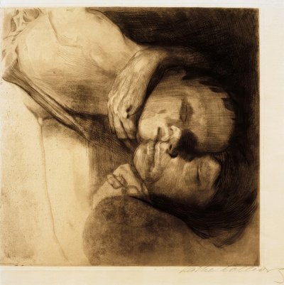 Kuolema, vaimo ja lapsi tekijältä Käthe Kollwitz