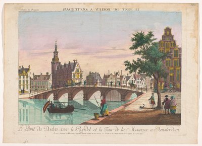 Näkymä Doelenbrugille Amstelin yli Amsterdamissa Le Pont du Doelen a Amsterdam (otsikko esineessä) tekijältä Kaiserlich Franziskische Akademie