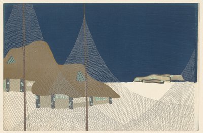 Kalastajakylä, 1909 (puupainatus) tekijältä Kamisaka Sekka