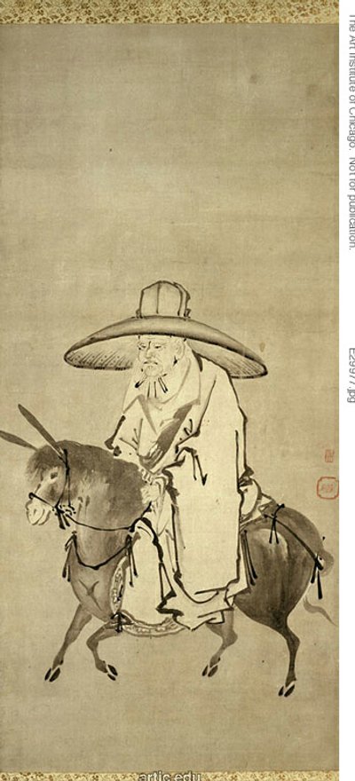 Runoilija Du Fu ratsastaa aasilla tekijältä Kanô Shigenobu