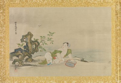 Album of Copies of Chinese Paintings, albumin lehti, (muste ja väri silkille) tekijältä Kano Tsunenobu
