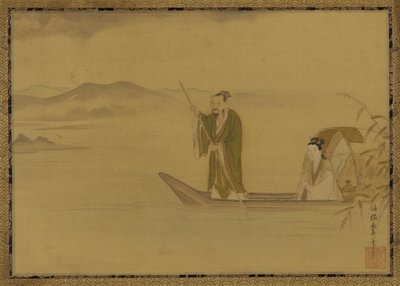 Kiinalainen mies ja nainen veneessä, Edo-kausi, 1600-luvun puoliväli. tekijältä Kano Yasunobu